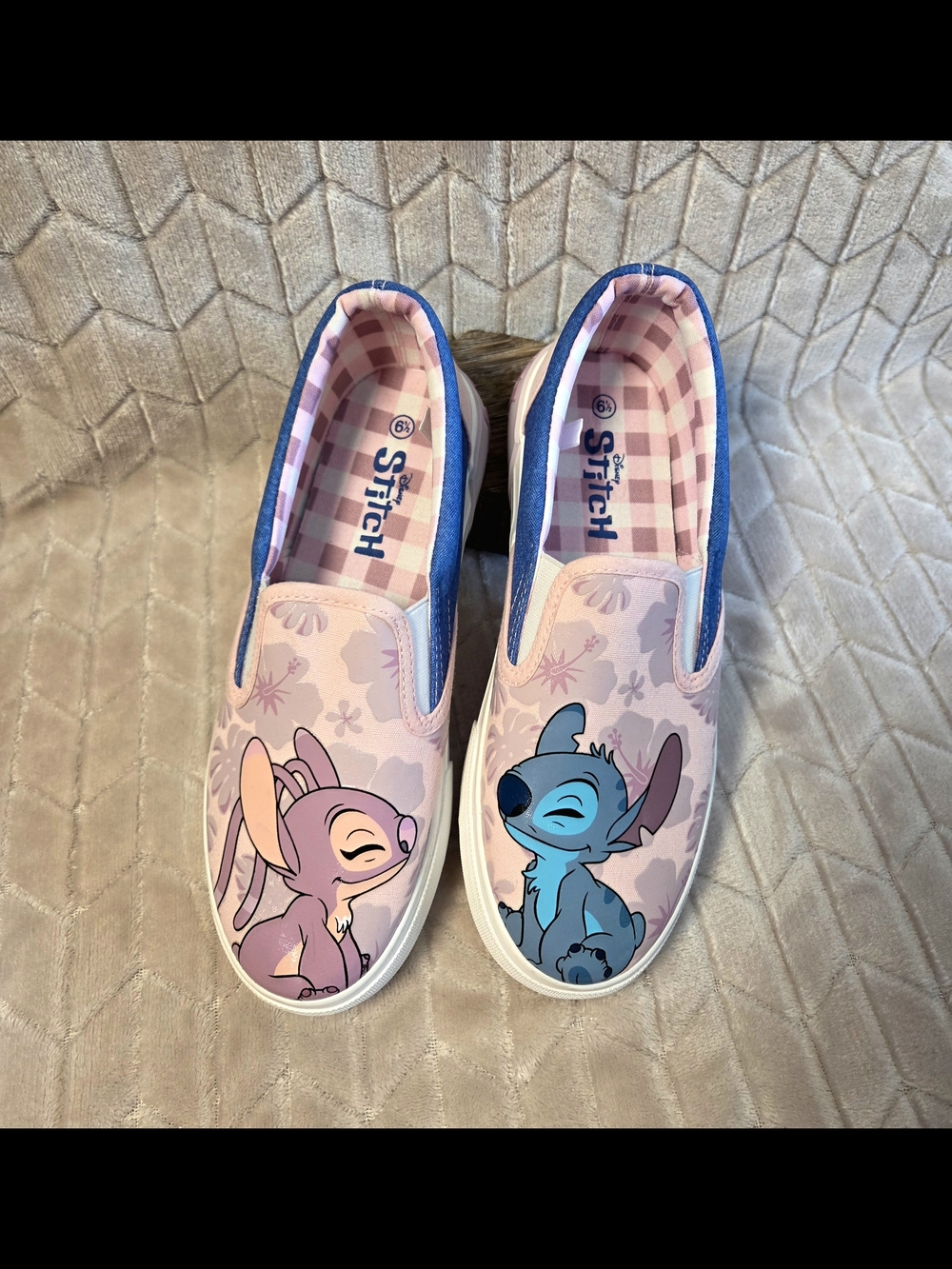 Womens' Stitch And Angel Graphic, Pink And Blue Slip-on Sneakers